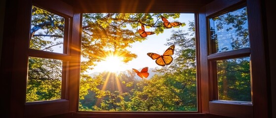 Sunbeams and Butterflies Through a Window