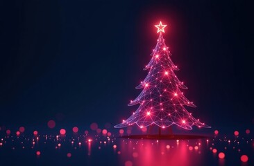 Modern futuristic digital holographic holiday tree in virtual reality. New Year and Christmas concept with new technologies. Futuristic digital greeting card