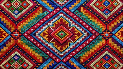 Fototapeta premium Geometric Ethnic Patterns - Macro Photography of Pixel Art