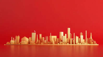 Golden Cityscape with Industrial Development
