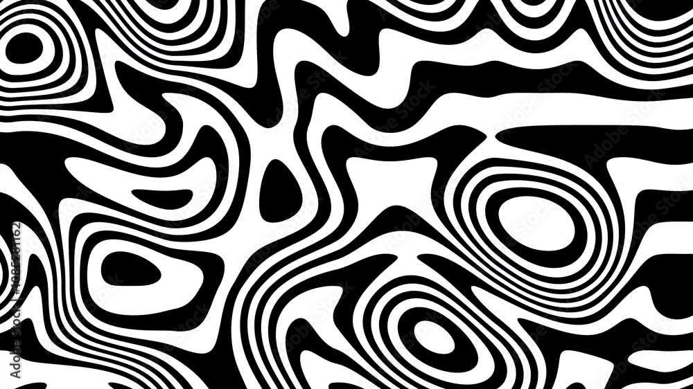 Poster Abstract fluid and wave loop background in black and white