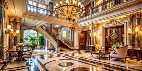 Obraz premium Luxurious Grand Entryway Home Interior AI Art, Luxury Home Entrance, Opulent Foyer