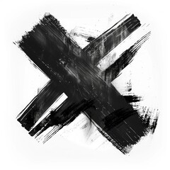 Abstract black paint 'X' with splatters and drips on a white background. Grunge artistic design element for modern and urban themes. Generative AI