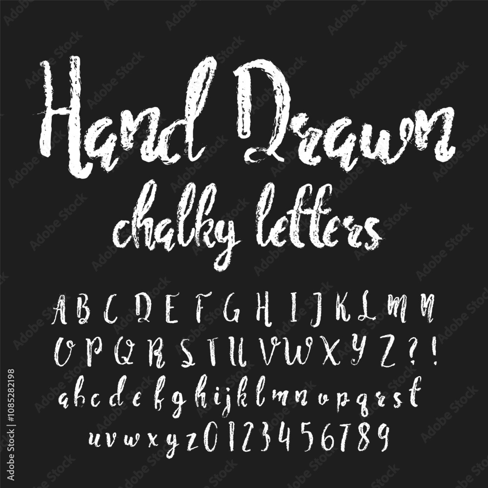 Fototapete hand drawn chalky alphabet font. messy letters and numbers. uppercase and lowercase. stock vector ty