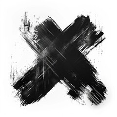 Abstract black paint 'X' with splatters and drips on a white background. Grunge artistic design element for modern and urban themes. Generative AI