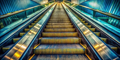 Fototapeta premium Metal Escalator with Rubber Handrails Stairs - Documentary Photography