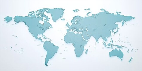 High-Quality Abstract World Map in Soft Blue Color Featuring Continents and Ocean Areas for Educational, Business, and Creative Projects