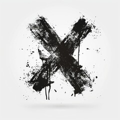 Abstract black 'X' brushstroke with rough edges on a white background. Modern grunge art element for creative design. Generative AI