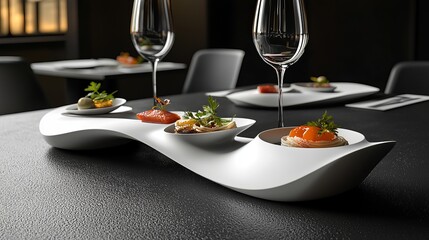 A Futuristic Dining Table with 3D-Printed Food, Showcasing the Future of Culinary Arts