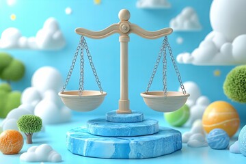 Fair trade conceptual art with scales and clouds for world fair trade day design