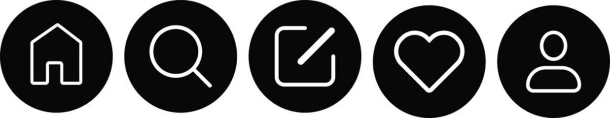 Call, video, profile, and notification bell icon on circle line. Social media elements