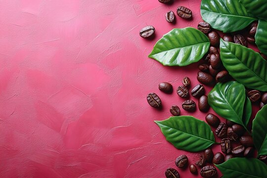 World fair trade day coffee beans and leaves abstract background for sustainable design