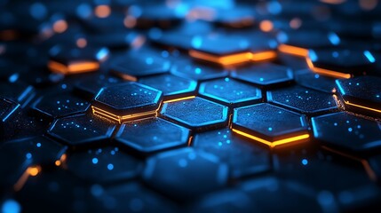 3D render abstract background with blue glowing hexagon
