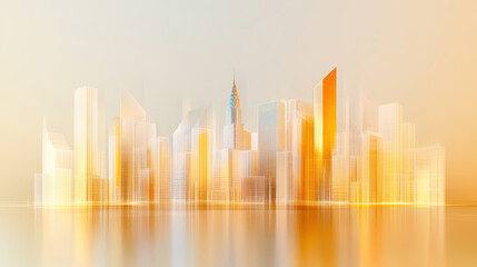 Fototapeta premium Modern Golden Bank Building with Cityscape