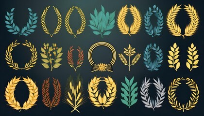  A collection of wreaths featuring laurel, wheat, and oak motifs, often used to signify achi_1(28)