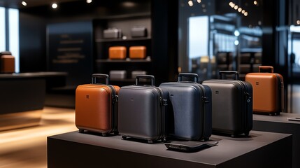 Customizable modular suitcase set, displayed in a retail showroom