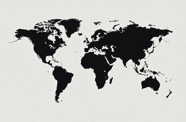 Black and White World Map Illustration on Light Background for Geographical and Educational Purposes, Perfect for Travel and Design Projects