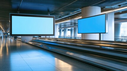 Blank Advertisement Screens in a Modern Airport Terminal