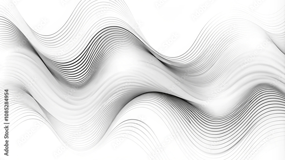 Poster 3d wave lines pattern smooth curve flowing dynamic black isolated on white background for concept of
