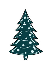 Hand drawn Christmas tree isolated on white background.
