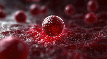 Close up of red blood cells in fluid environment, showcasing their structure and movement. vibrant colors and details highlight importance of these cells in human body