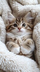Obraz premium cute kitten lying on blanket, top view