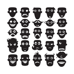 Cartoon faces. Vintage emotional face  of silhouette vector illustration
