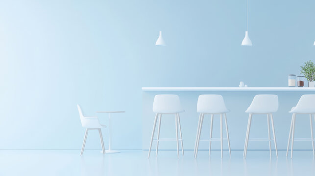 Minimalist Desk with Coffee Cup on Blue Background