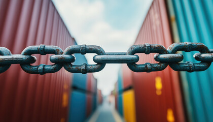 close up of broken chain securing shipping container, highlighting importance of security in logistics and transport.  Supply Chain Security Risks concept