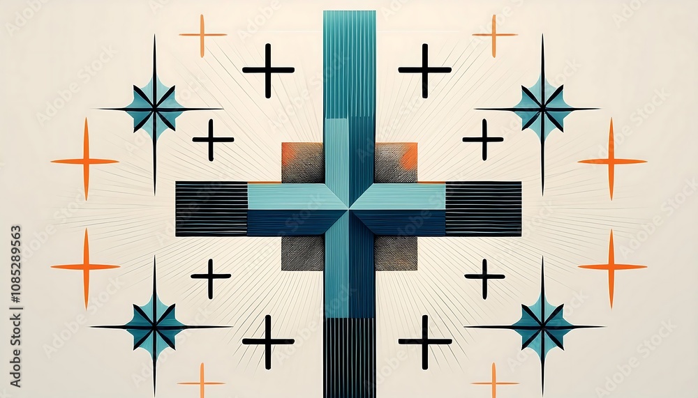 Aufkleber a minimalist design featuring crosses and pluses in a simple, geometric pattern on a transp_1(89)