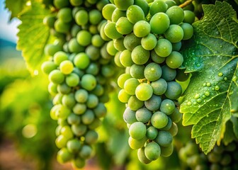 Unripe green grapes, Pened&egrave;s vineyard, long exposure close-up.