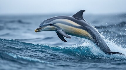 Fototapeta premium Dolphin Pod Jumping Through Waves in the Ocean