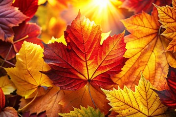 Fototapeta premium Vibrant Autumn Leaves in Sunlight - Macro Photography