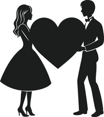 Romantic Couple Holding a Heart Silhouette Vector Illustration for Valentine's Day