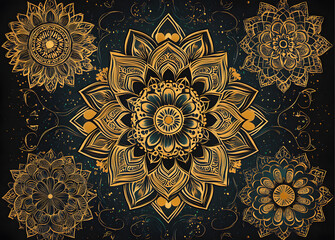 Set of mandala with floral ornament pattern,Vector mandala relaxation patterns unique design with nature style, Hand drawn pattern,Mandala template for page decoration cards, book, logos