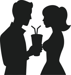 Romantic Couple Sharing a Drink Silhouette Vector Illustration