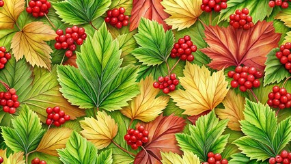Fototapeta premium Viburnum Guelder Rose Seamless Pattern Fabric Design
