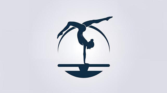 Silhouette of female gymnast on balance beam. A minimalist design illustration of logo for gymnastics.