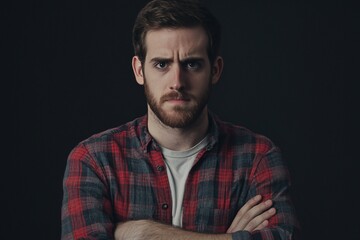 Obraz premium Intense Portrait of a Man with a Serious Expression Against a Dark Background