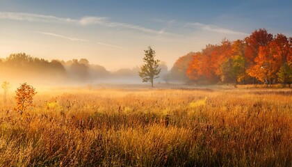  A serene meadow on a misty autumn morning, with golden and russet hues set against a peacef_1(126)