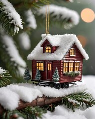 A close-up of a beautifully crafted silver Christmas ornament resting on a polished wooden table. The ornament features intricate frosted designs and delicate glittering patterns. In the background, a