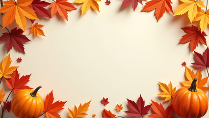 Thanksgiving invitation, with fall-themed design, 3D illustration, copy space for text,