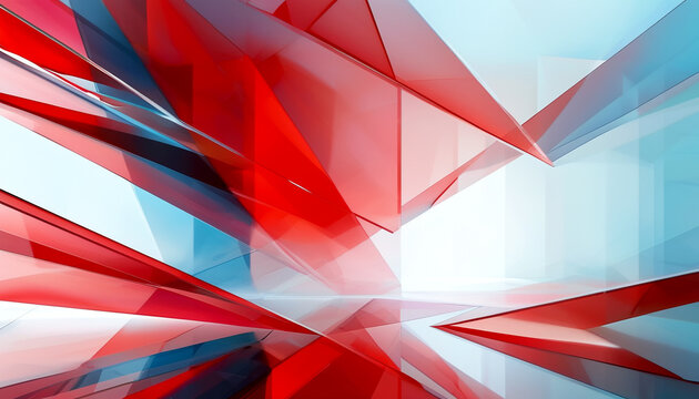 Dynamic abstract composition featuring sharp red and blue angles in a vibrant setting