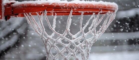 A Frosty Basketball Hoop in a Winter Wonderland