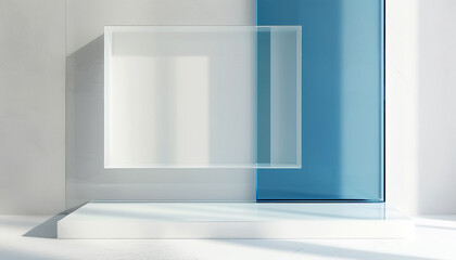 Fototapeta premium Translucent glass structures reflect light in a serene modern interior space
