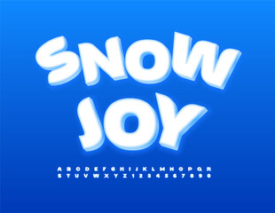  Vector holiday flyer Snow Joy. Cold White Font. Modern 3D Alphabet Letters and Numbers set.