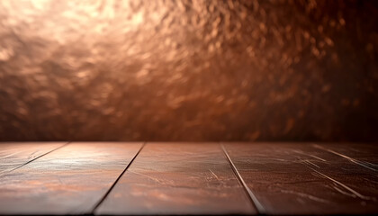 Obraz premium Warm wooden surface with soft light casting gentle reflections in an artistic space