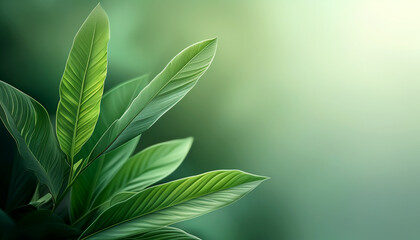 Lush green leaves bathed in soft light create an enchanting natural ambiance
