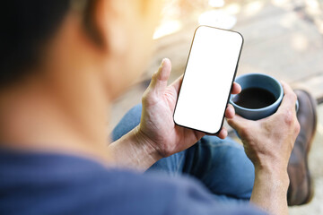 Mobile phone blank white screen mockup.texting using cell phone.background empty space for advertise.work people contact marketing business,technology