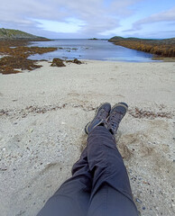 Relaxing on Tunes Beach on Mageroya Island, Finnmark, Norway